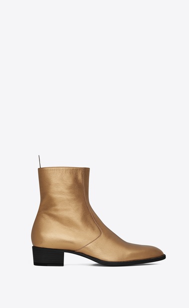 signature wyatt 40 stiefel aus dunkelgoldfarbenem metallic-narbenleder mit reißverschluss